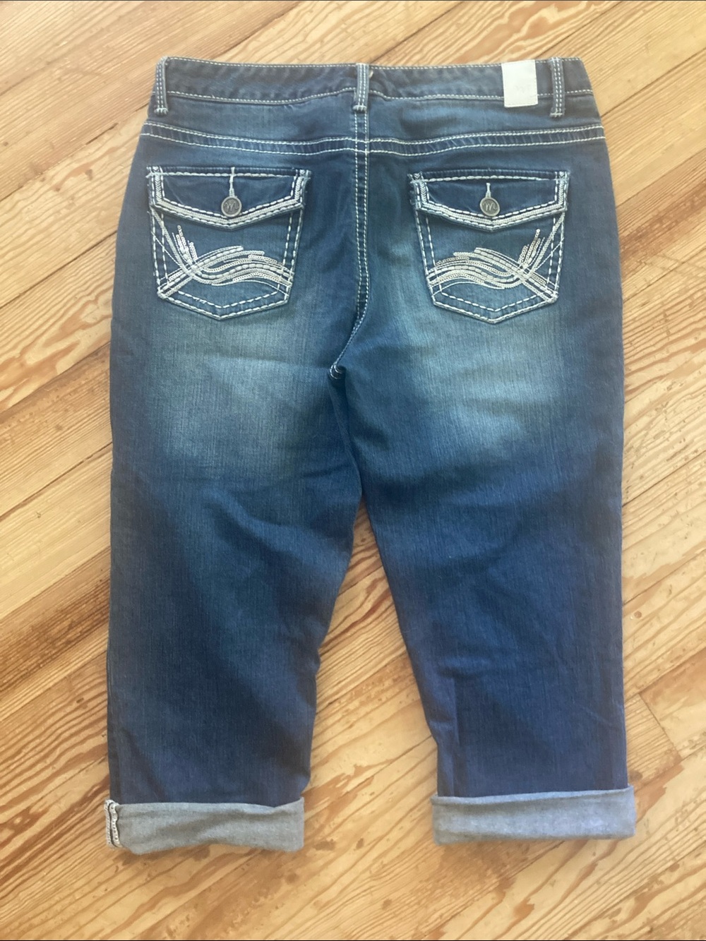 Maurices Dark Blue Cropped Jeans with Embroidered Back Pockets